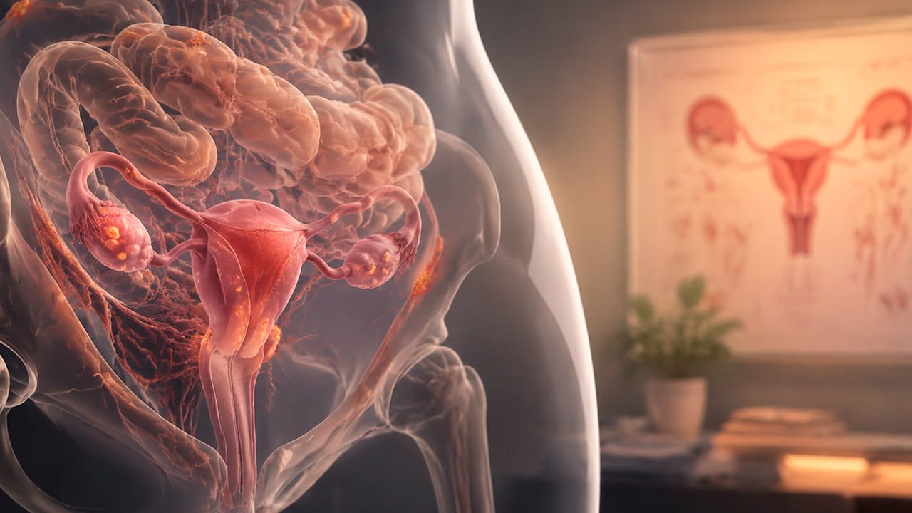 Imagem 3D ilustrativa, representando o mapeamento de endometriose